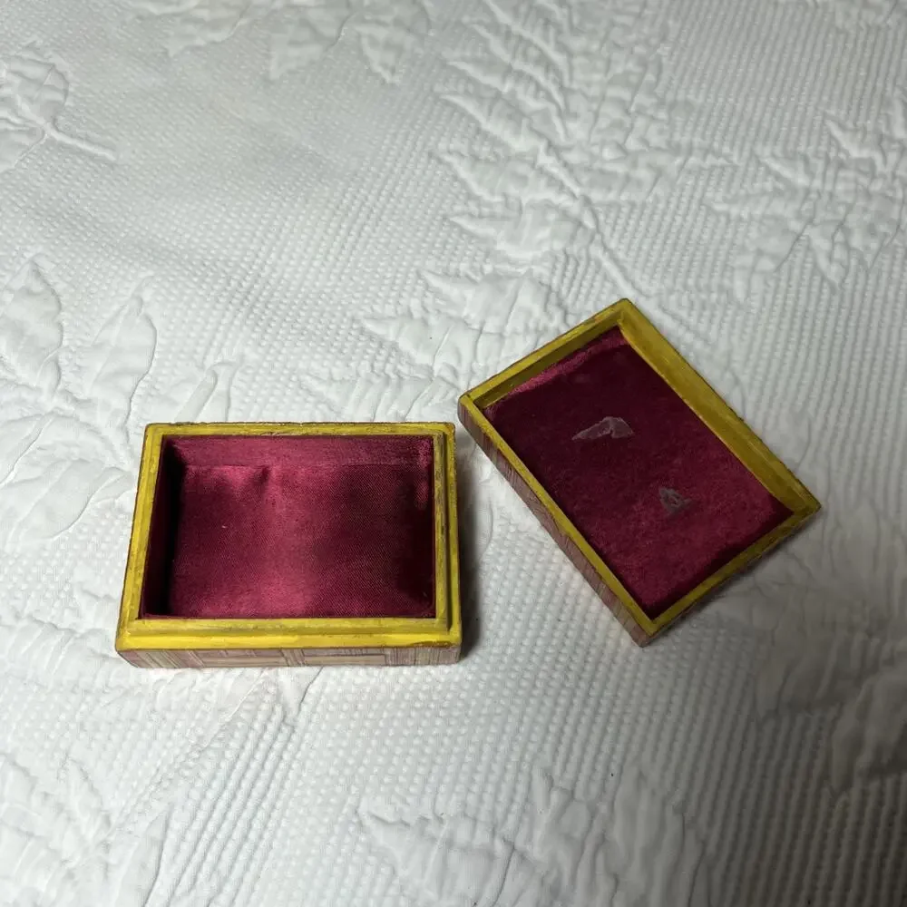 Small Vintage Jewelry Box Western Aztec Indian Handmade Red Orange